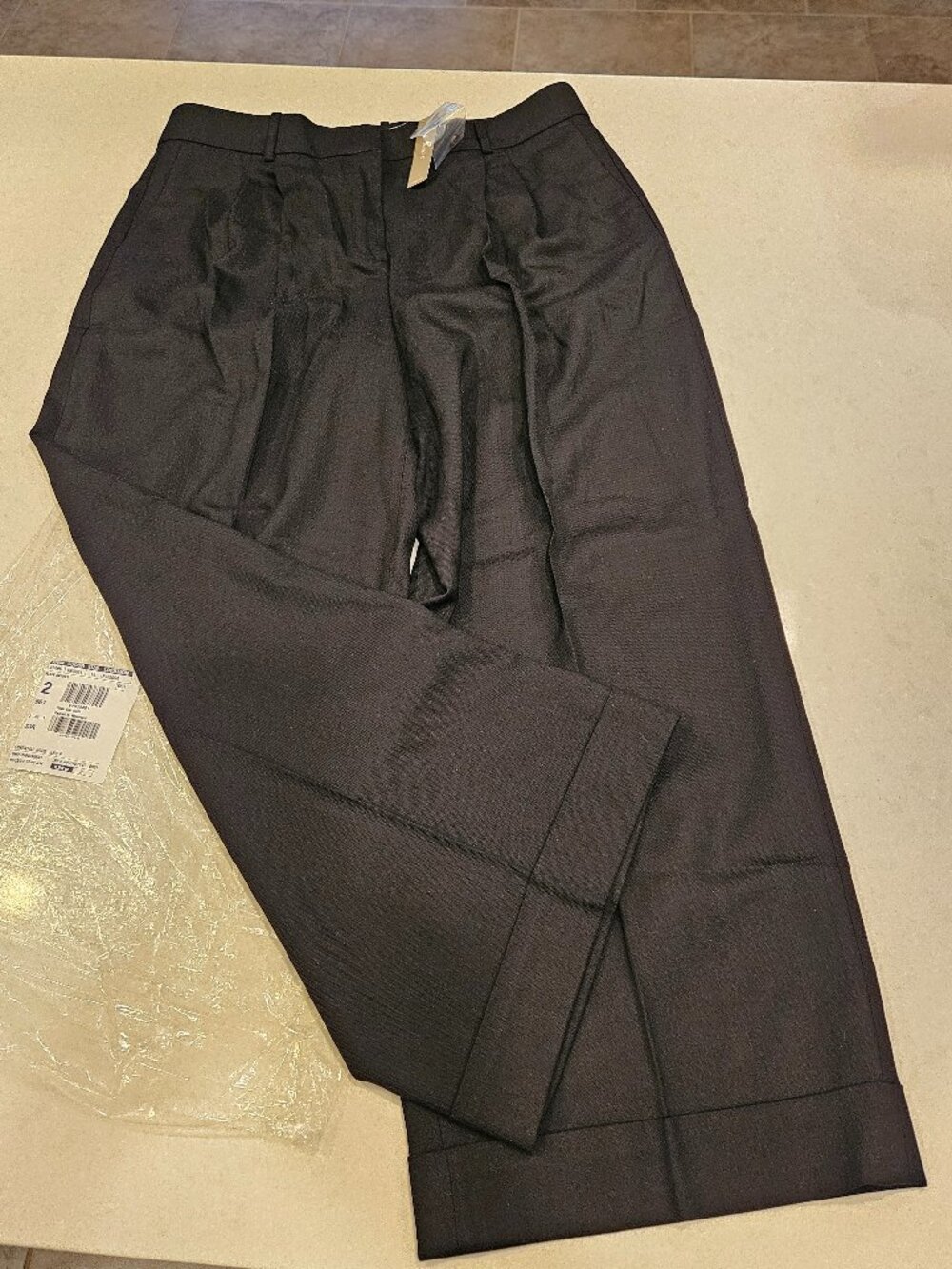 J.Crew Italian Fabric Pleated Wide Leg Cuffed Trouser - Black - Size 14